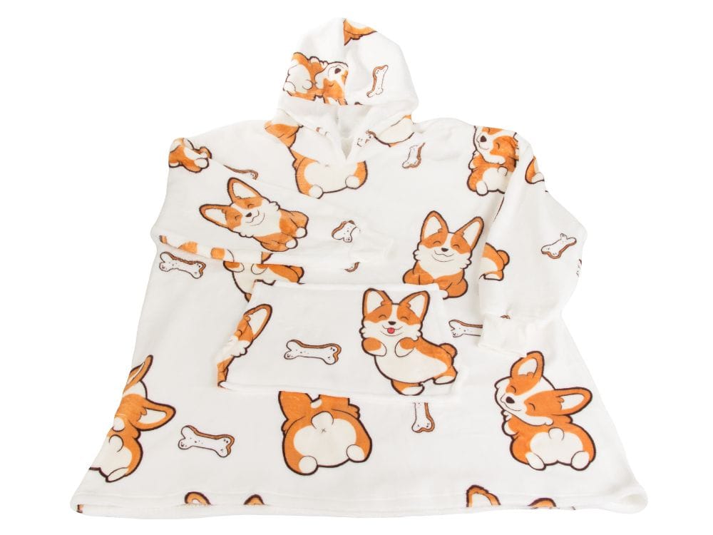 Koc Bluza Oversize Gruba Kocobluza 2w1 Wzór Pieski Corgi Futrzak Bluzo Koc