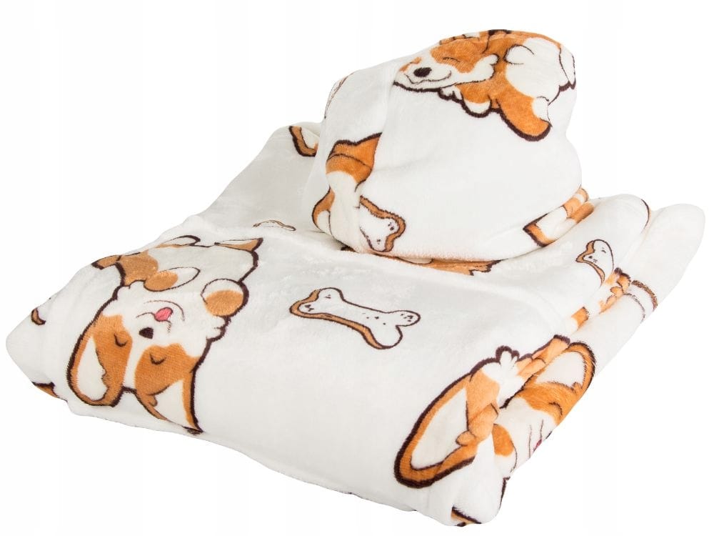 Koc Bluza Oversize Gruba Kocobluza 2w1 Wzór Pieski Corgi Futrzak Bluzo Koc