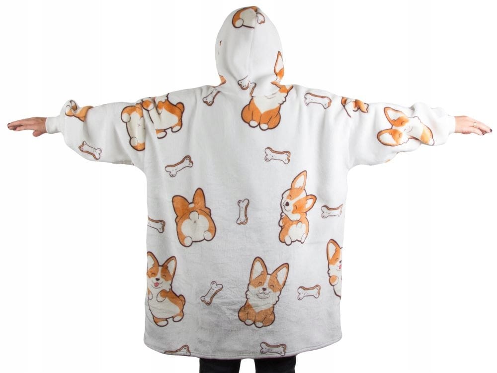 Koc Bluza Oversize Gruba Kocobluza 2w1 Wzór Pieski Corgi Futrzak Bluzo Koc