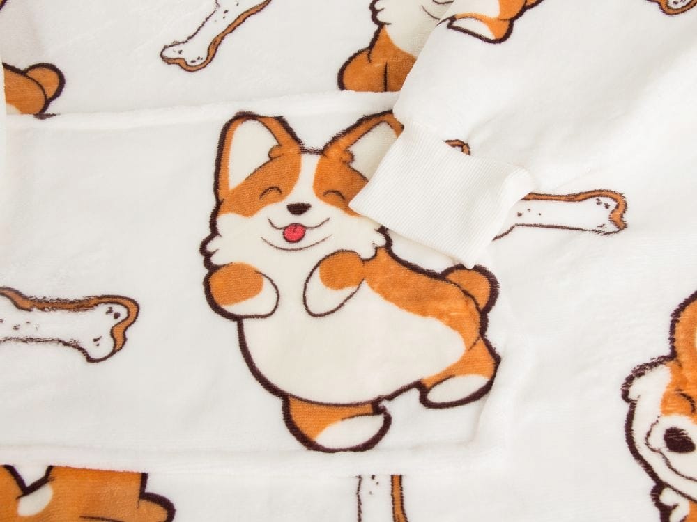 Koc Bluza Oversize Gruba Kocobluza 2w1 Wzór Pieski Corgi Futrzak Bluzo Koc