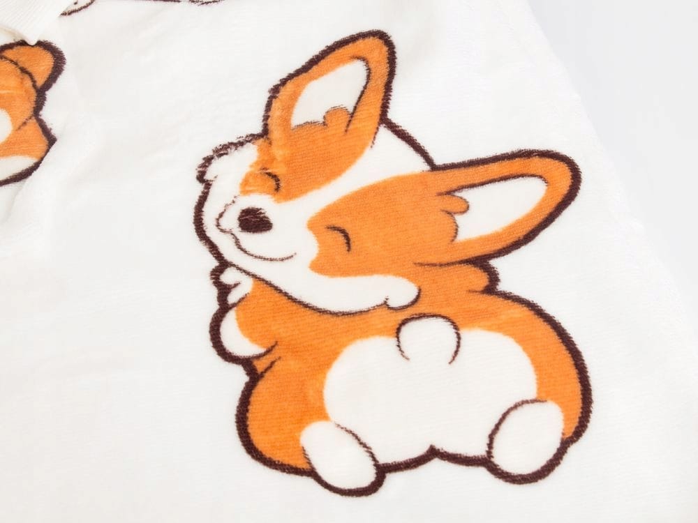 Koc Bluza Oversize Gruba Kocobluza 2w1 Wzór Pieski Corgi Futrzak Bluzo Koc