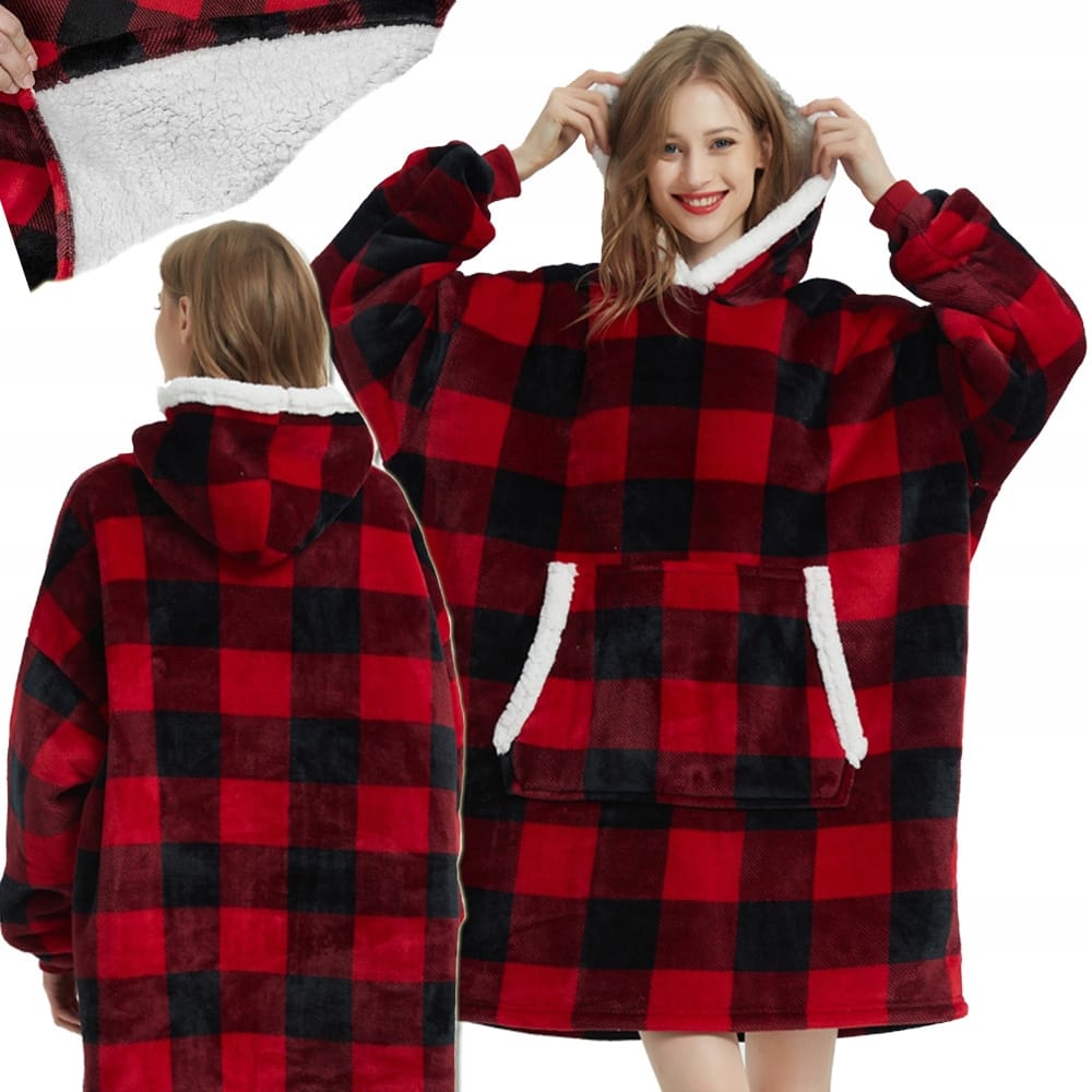 Kocobluza Z Kapturem Koc Flanelowy Bluza Polarowa Uniwersalna Z Kieszenią