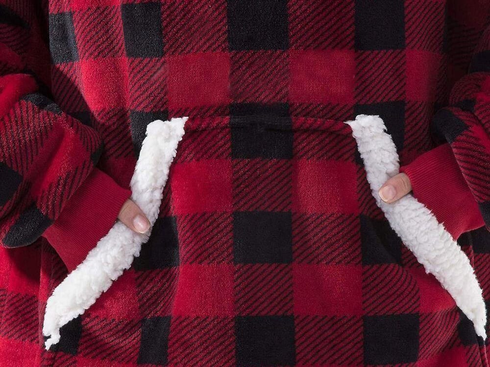 Kocobluza Z Kapturem Koc Flanelowy Bluza Polarowa Uniwersalna Z Kieszenią