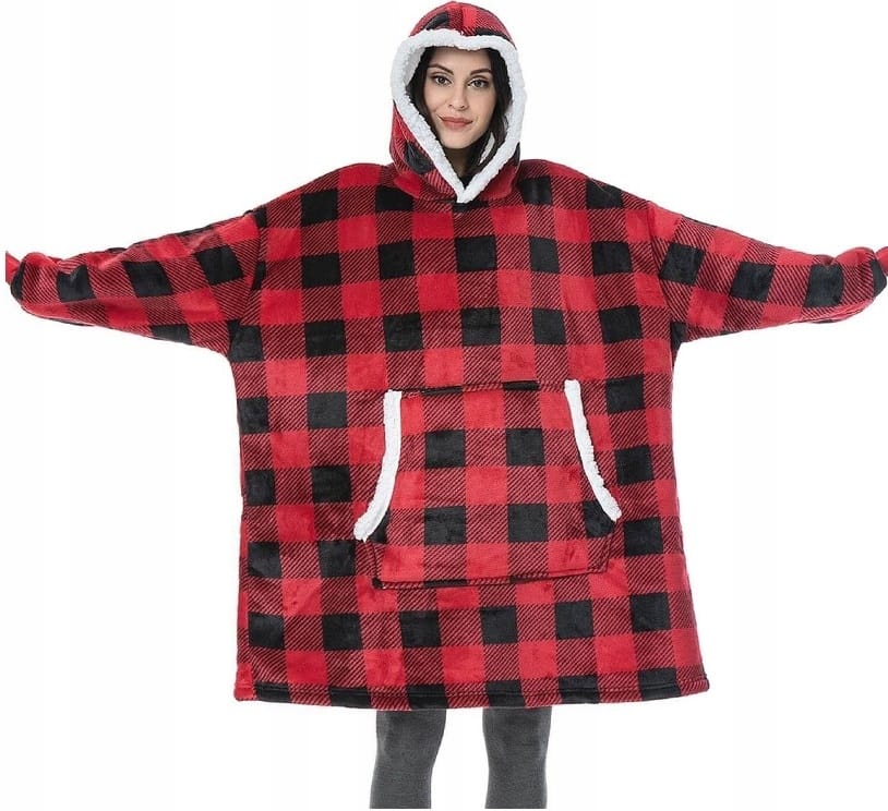 Kocobluza Z Kapturem Koc Flanelowy Bluza Polarowa Uniwersalna Z Kieszenią