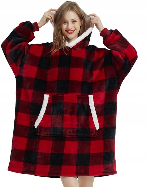 Kocobluza Z Kapturem Koc Flanelowy Bluza Polarowa Uniwersalna Z Kieszenią