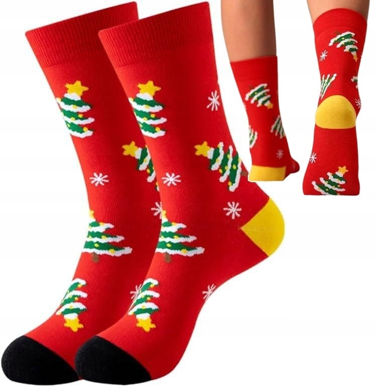 Skarpety Święteczne Choinka Bawełniane Święta Wesołe Kolorowe Prezent 36-42