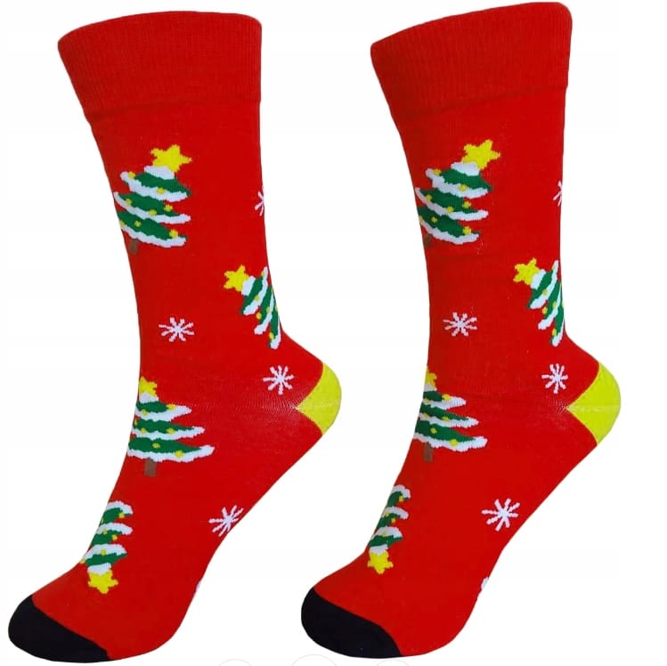 Skarpety Święteczne Choinka Bawełniane Święta Wesołe Kolorowe Prezent 36-42