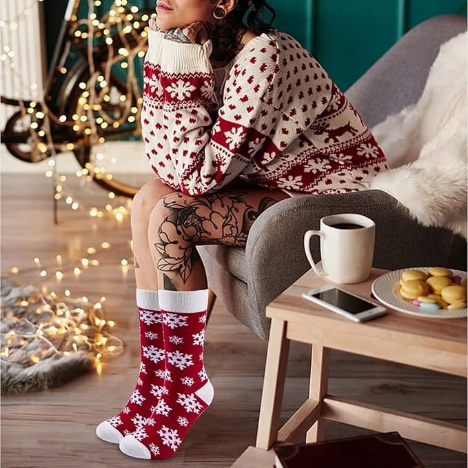 Skarpety Święteczne Snieżynki Bawełniane Święta Wesołe Prezent 36-42