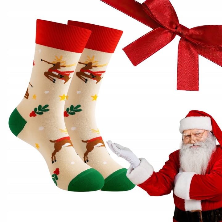 Skarpety Święteczne Renifer Bawełniane Święta Wesołe Kolorowe Prezent 36-42