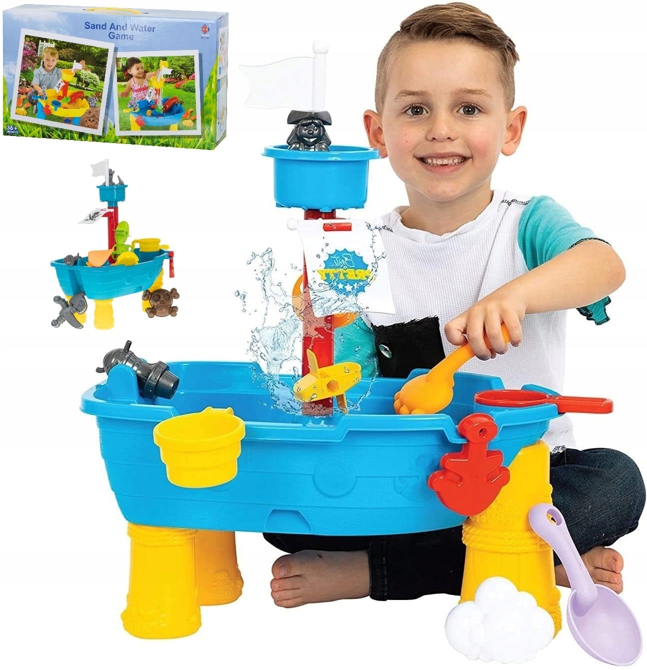 Piaskownica Stolik Wodny Dla Dzieci Stół Do Ogrodu Plaży Zabawka Wodna 17el