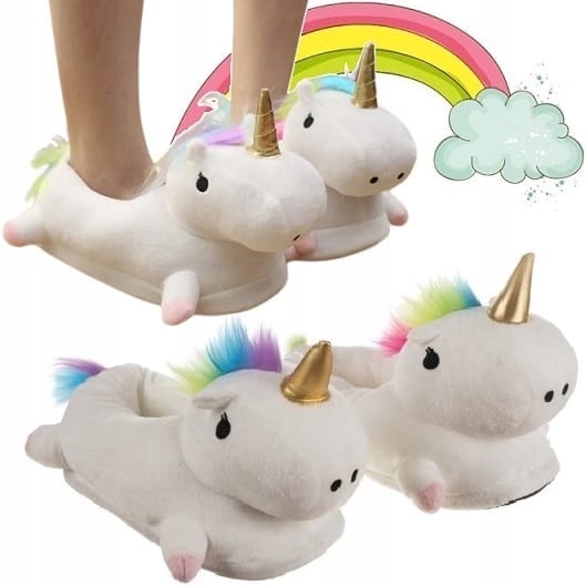 Kapcie Jednorożec Ciepłe Pluszowe Jednorożce Białe Rozmiar 34-38
