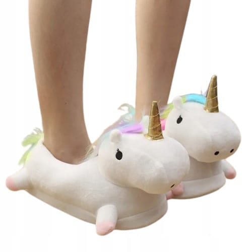 Kapcie Jednorożec Ciepłe Pluszowe Jednorożce Białe Rozmiar 34-38