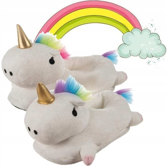 Kapcie Jednorożec Ciepłe Pluszowe Jednorożce Białe Rozmiar 34-38