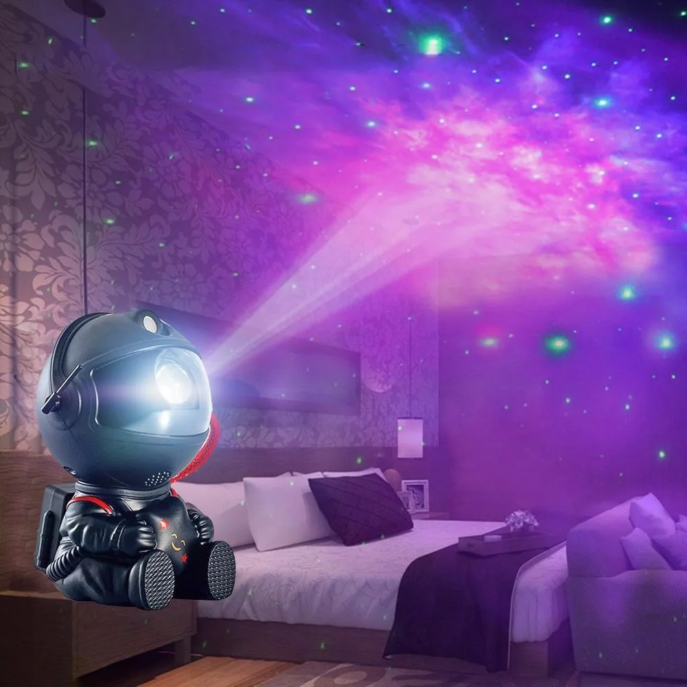 Lampka Nocna Projektor Gwiazd Astronauta 8 Trybów Czarny Siedzący
