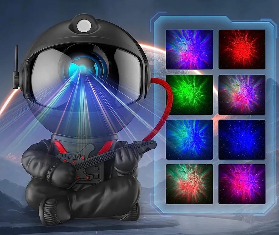 Lampka Nocna Projektor Gwiazd Astronauta 8 Trybów Czarny Siedzący