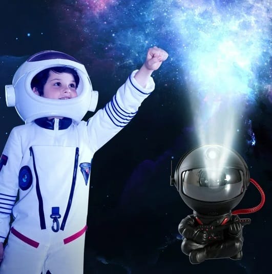 Lampka Nocna Projektor Gwiazd Astronauta 8 Trybów Czarny Siedzący