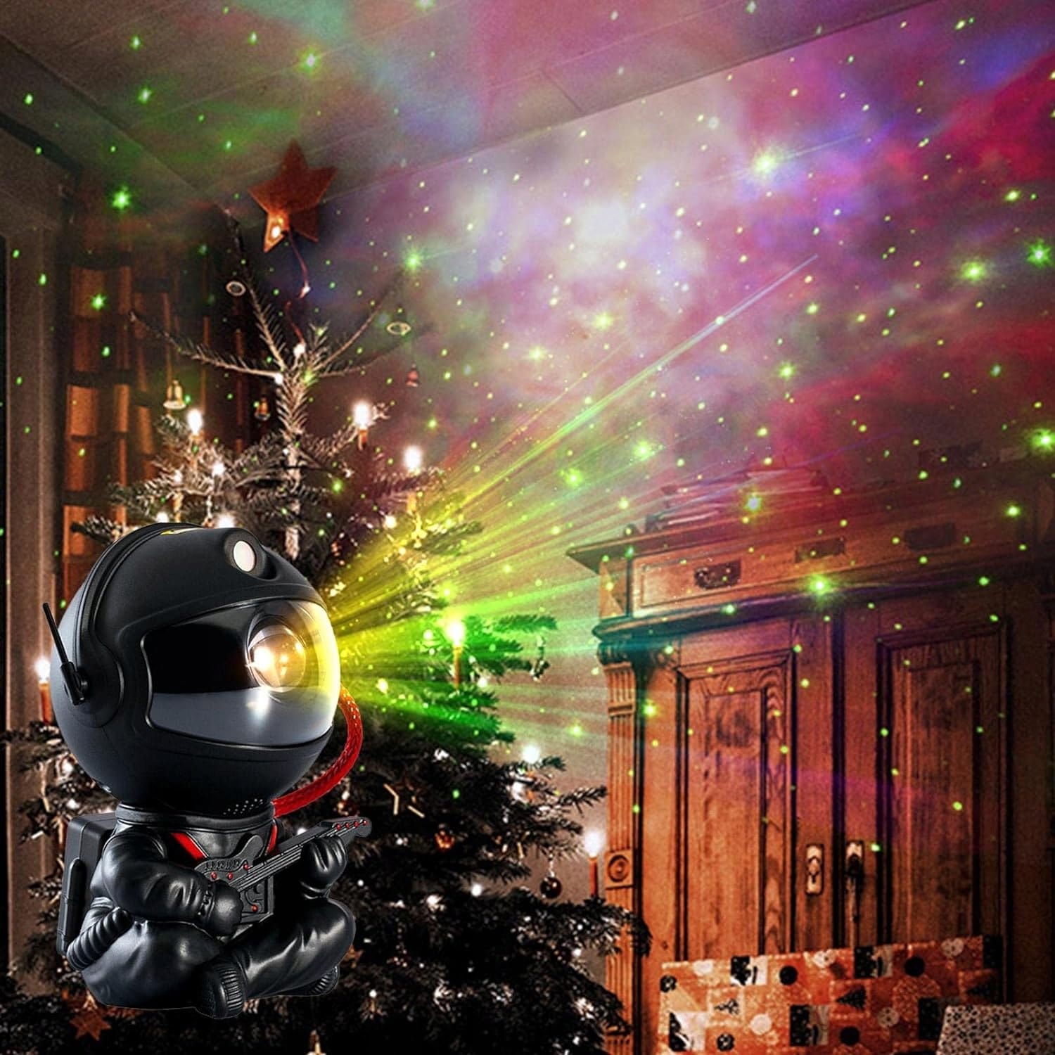 Lampka Nocna Projektor Gwiazd Astronauta 8 Trybów Czarny Siedzący