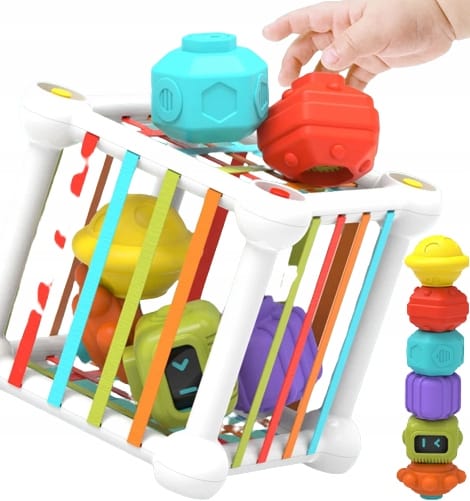Kostka Sensoryczna Edukacyjna Sorter Kwadrat Gumki Z Klockami Zabawka
