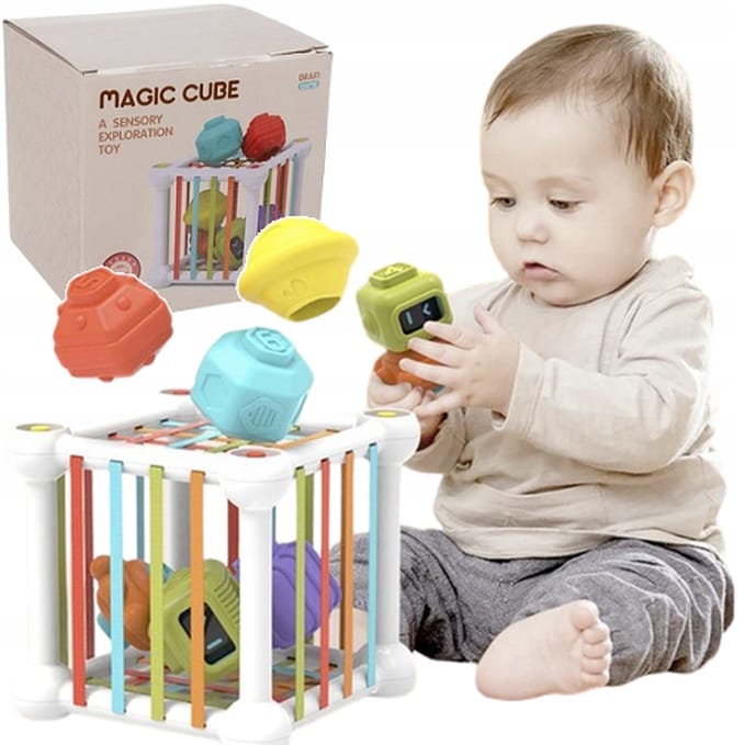 Kostka Sensoryczna Edukacyjna Sorter Kwadrat Gumki Z Klockami Zabawka