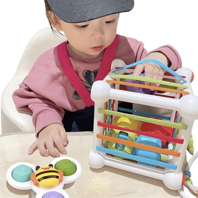 Kostka Sensoryczna Edukacyjna Sorter Kwadrat Gumki Z Klockami Zabawka