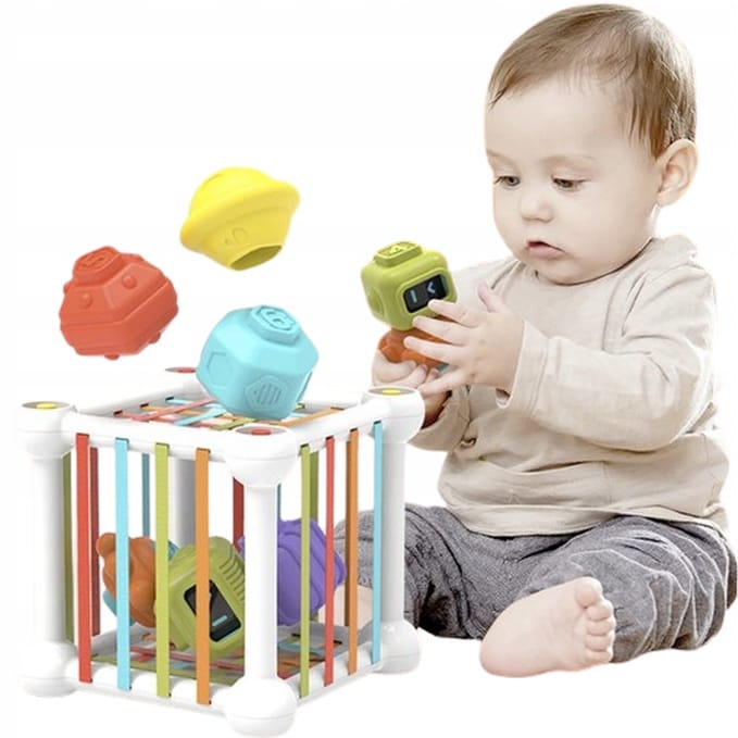 Kostka Sensoryczna Edukacyjna Sorter Kwadrat Gumki Z Klockami Zabawka