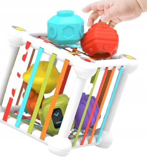 Kostka Sensoryczna Edukacyjna Sorter Kwadrat Gumki Z Klockami Zabawka