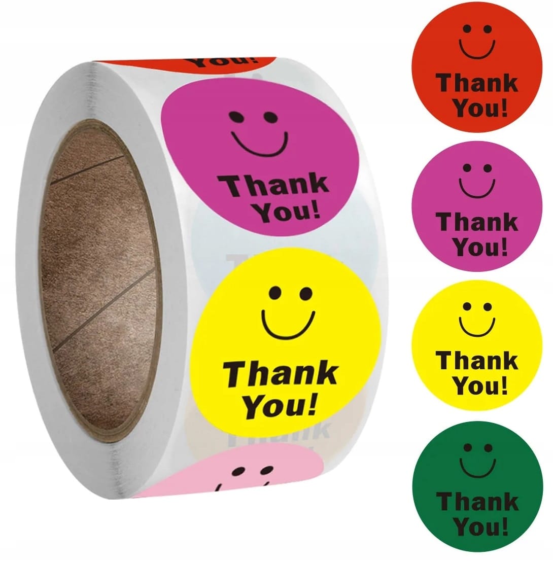 Naklejki Buzie 500szt Uśmiechy Smile Buźki Podziękowanie Thank You Urodziny