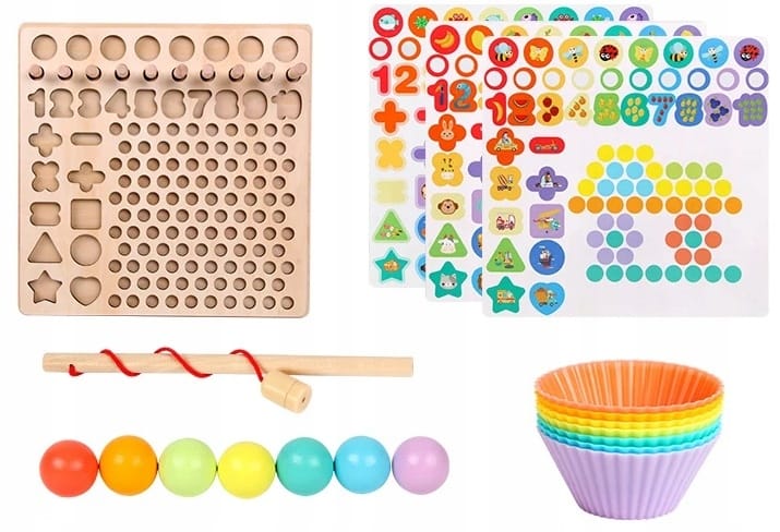 Montessori Trening Mózgu Puzzle Rybki Kulki Cyfry Myślenie Klocki Zabawa