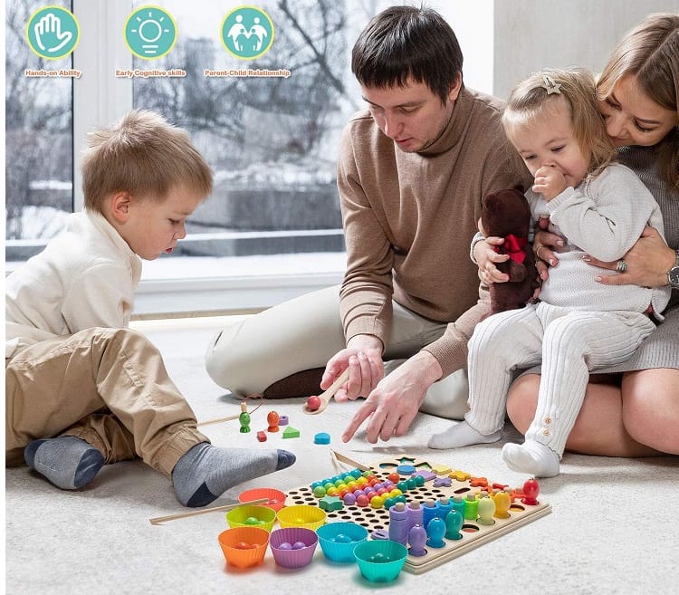 Montessori Trening Mózgu Puzzle Rybki Kulki Cyfry Myślenie Klocki Zabawa