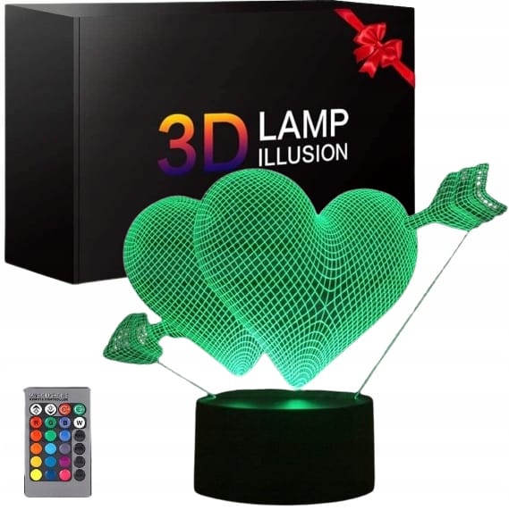 Lampka Nocna Biurkowa Serce Zmieniająca Kolory Serca Kocham Cię 3d Pilot