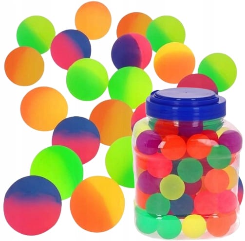 Piłeczka Kauczukowa Piłka Kauczukowa Gumowa Skacząca Neonowa 70 Sztuk Słoik