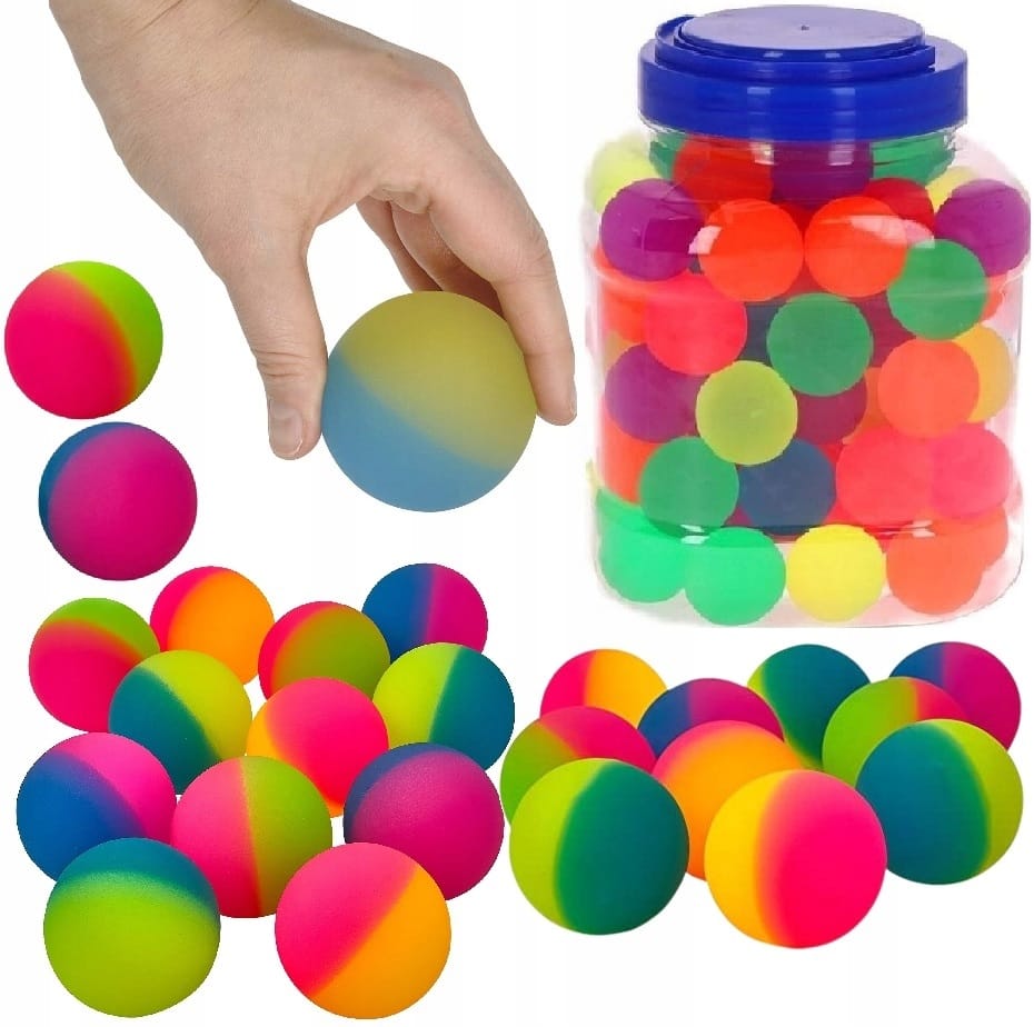 Piłeczka Kauczukowa Piłka Kauczukowa Gumowa Skacząca Neonowa 70 Sztuk Słoik