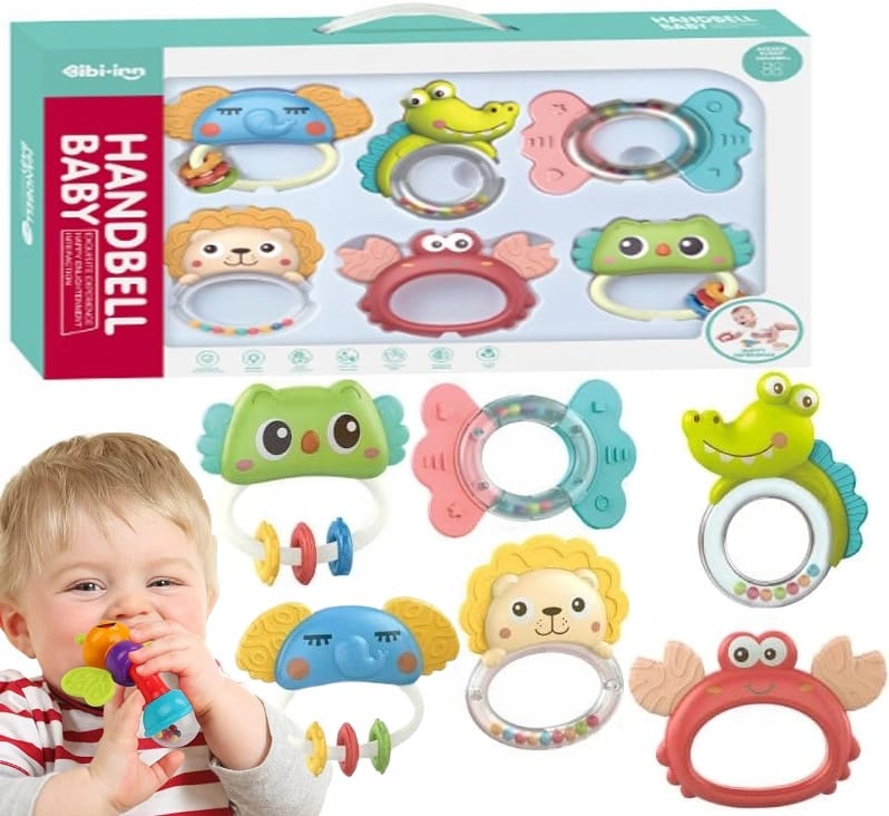 Grzechotka Sensoryczna Gryzak Sensoryczny Zabawka Edukacyjna 6w1