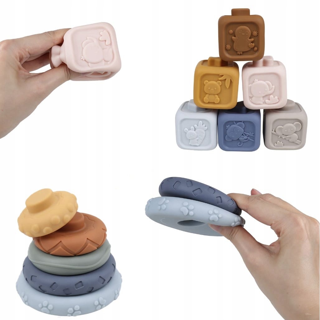 Klocki Sensoryczne Gumowe Miękie Zestaw Wieża Dla Dzieci Kreatywne Gryzak