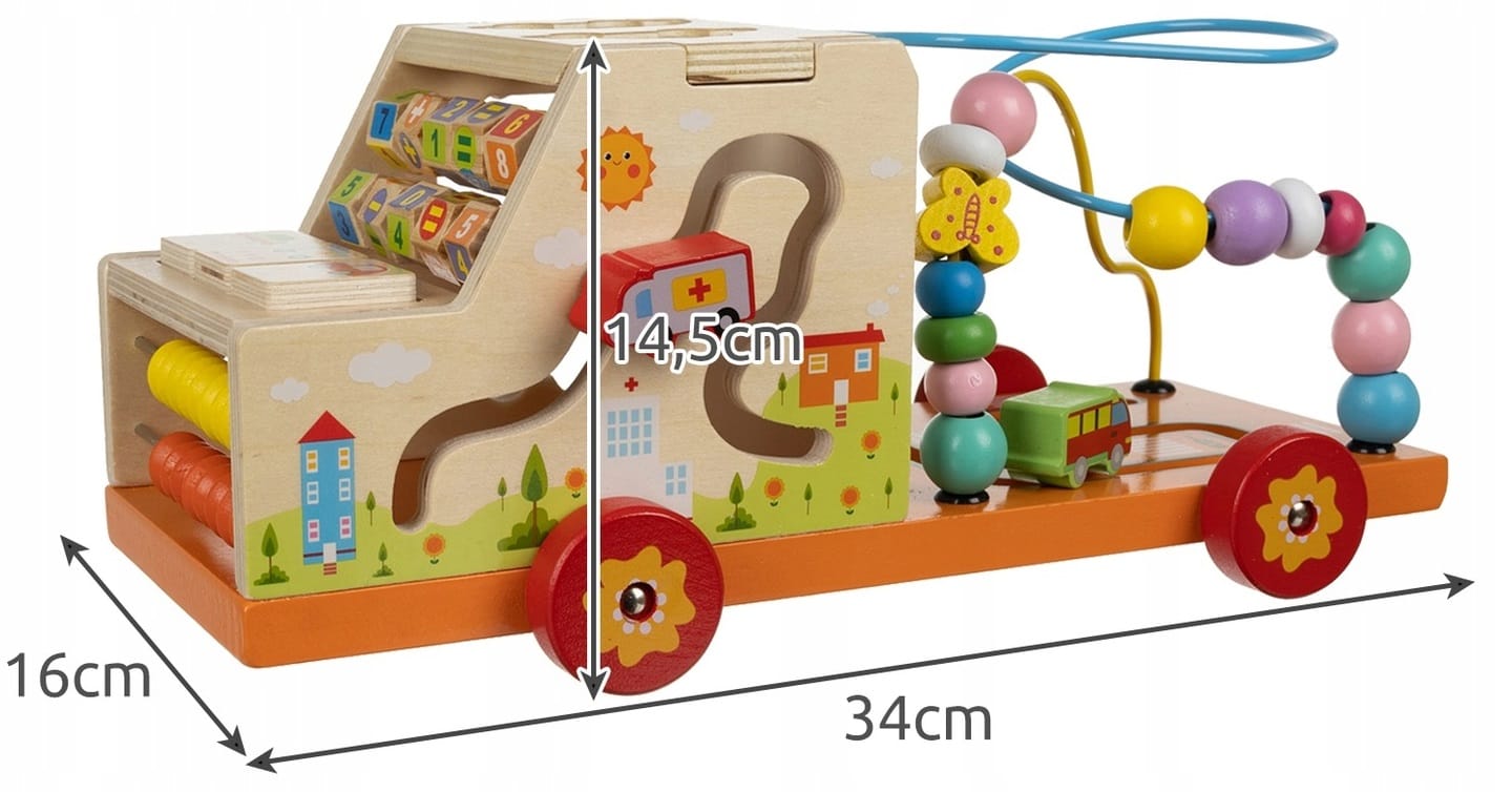 Sorter Montessori Układanka Drewniana Labirynt Liczydło Samochód Cyfry Auto