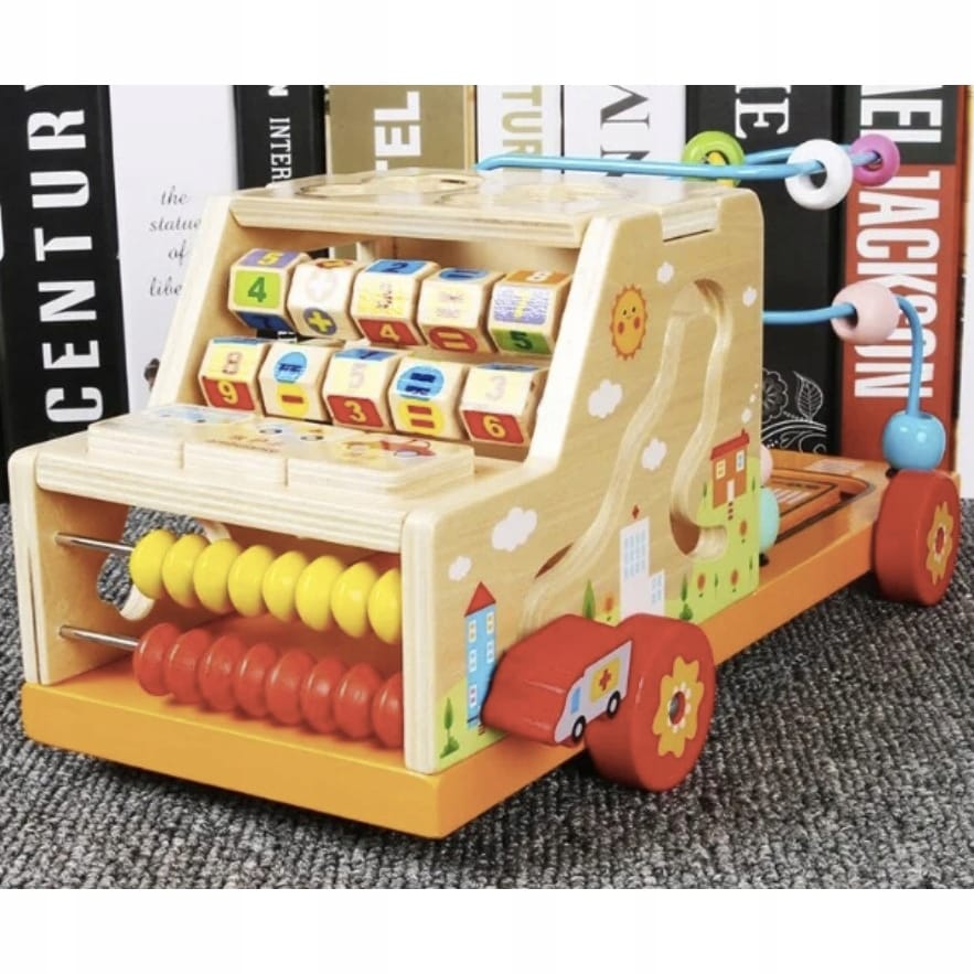 Sorter Montessori Układanka Drewniana Labirynt Liczydło Samochód Cyfry Auto