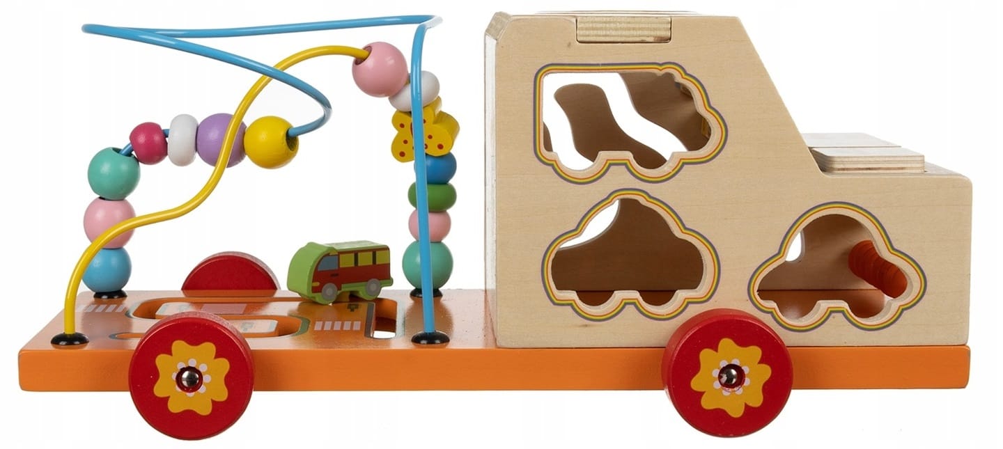 Sorter Montessori Układanka Drewniana Labirynt Liczydło Samochód Cyfry Auto