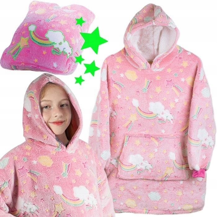 Ciepła Bluza Koc Miękka Świecąca W Ciemności Dla Dziecka Junior Z Kapturem