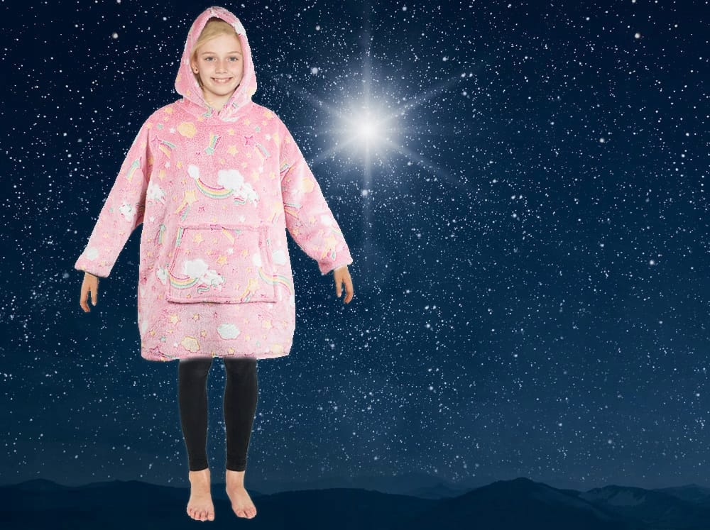 Ciepła Bluza Koc Miękka Świecąca W Ciemności Dla Dziecka Junior Z Kapturem