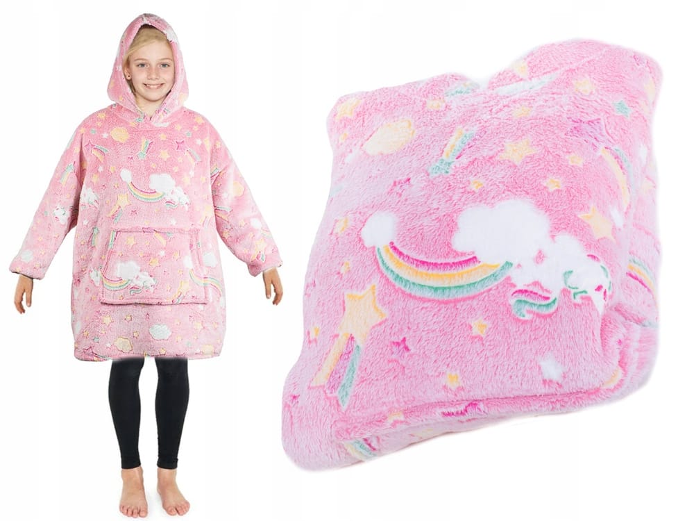 Ciepła Bluza Koc Miękka Świecąca W Ciemności Dla Dziecka Junior Z Kapturem