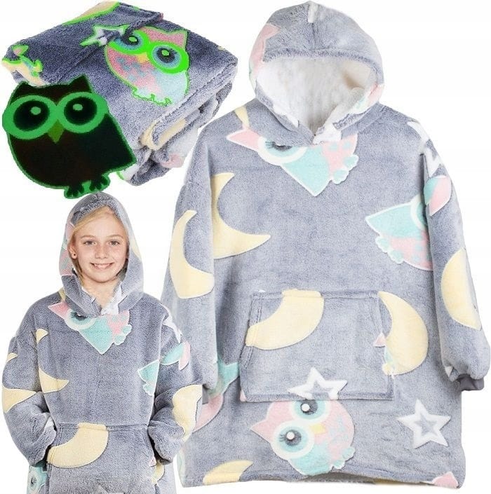Ciepła Bluza Koc Miękka Świecąca W Ciemności Dla Dziecka Junior Z Kapturem