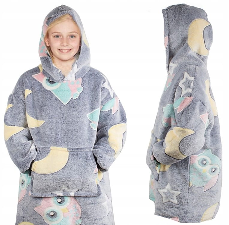 Ciepła Bluza Koc Miękka Świecąca W Ciemności Dla Dziecka Junior Z Kapturem