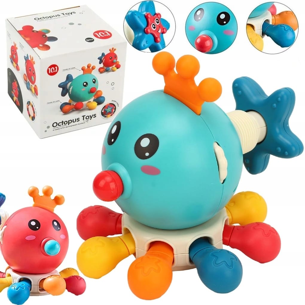 Interaktywna Kostka Sensoryczna Montessori Edukacyjna 8w1 Ośmiornica Gryzak