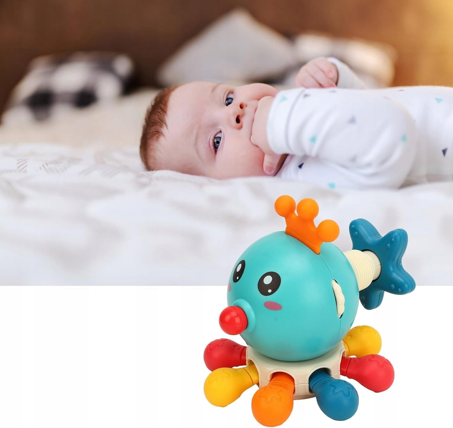 Interaktywna Kostka Sensoryczna Montessori Edukacyjna 8w1 Ośmiornica Gryzak