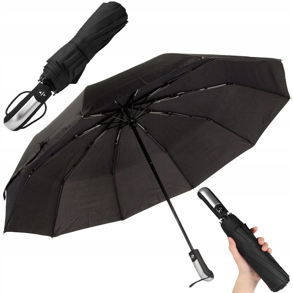 Parasol Automatyczny Składany Męski Damski Automat Xl Z Pokrowcem Czarny