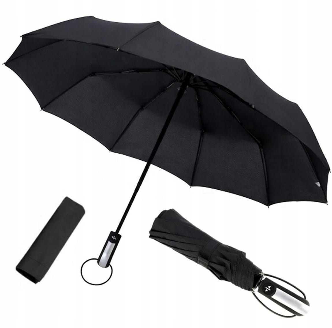 Parasol Automatyczny Składany Męski Damski Automat Xl Z Pokrowcem Czarny