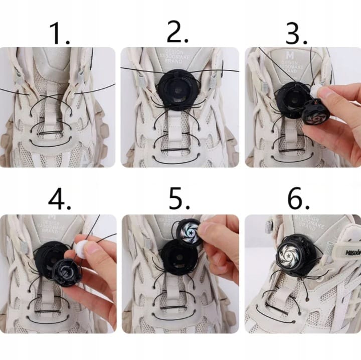 Sznurowadła Sznurówki Automatyczne Bez Wiązania Boa Spinka Metal Białe