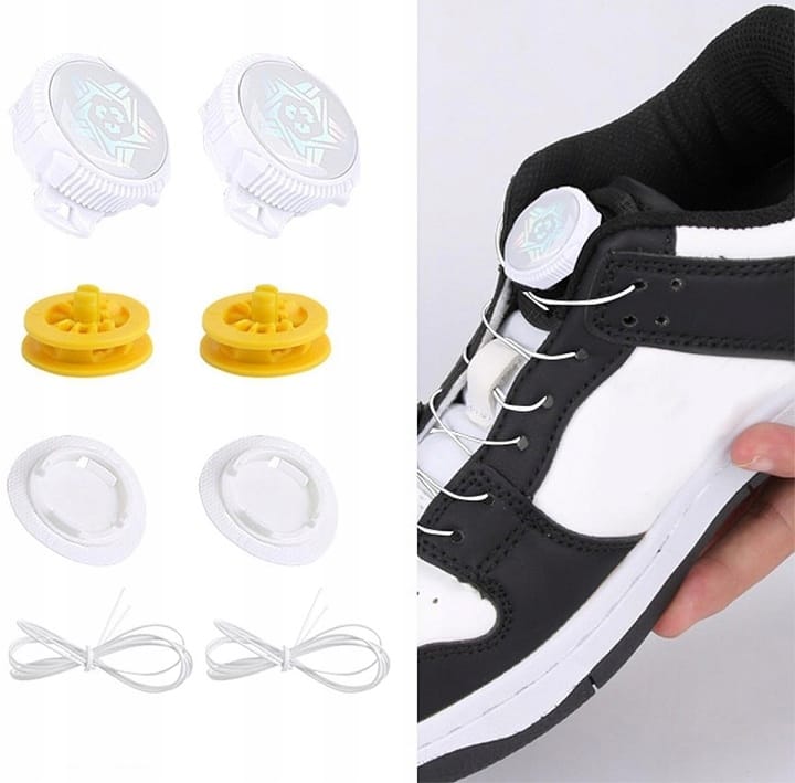 Sznurowadła Sznurówki Automatyczne Bez Wiązania Boa Spinka Metal Białe