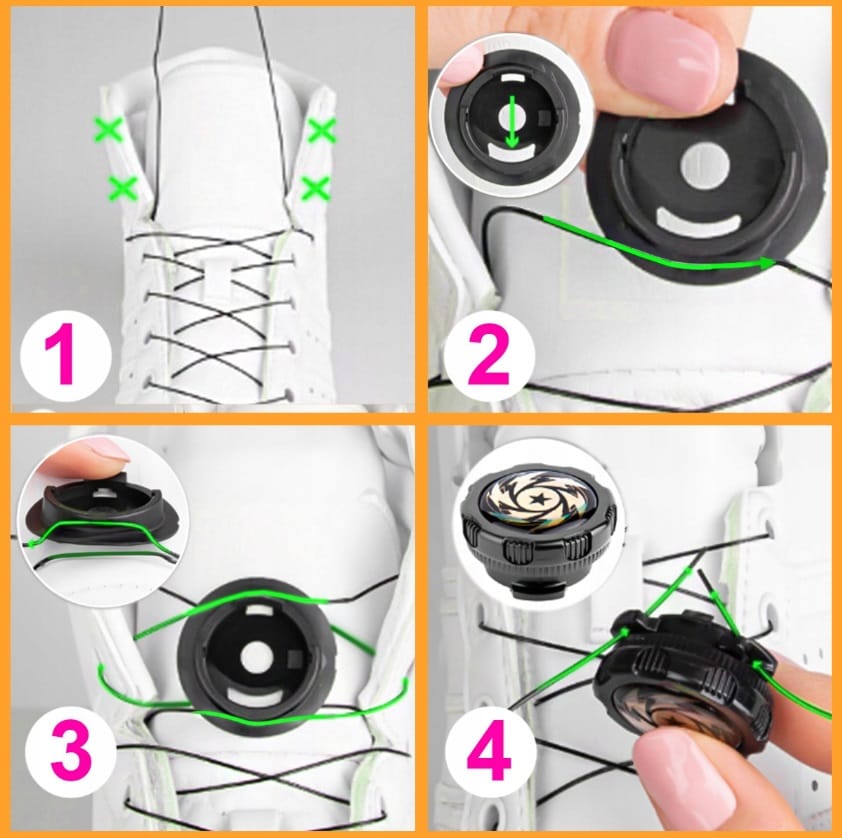 Sznurowadła Sznurówki Automatyczne Bez Wiązania Boa Spinka Metal Białe