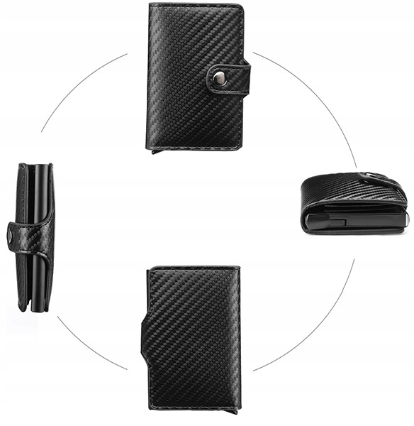 Portfel Męski Etui Antykradzieżowe Karty Carbon Wysuwanie Kart Przyciskiem